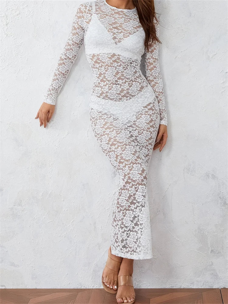 Biggest Sale of the Season!Amy Fashion - Women Lace Floral See Through Vintage Sleeve Round Neck Solid Back Split Party Female Vestidos Biggest Sale of the Season!Amy Fashion - Women Lace Floral See Through Vintage Sleeve Round Neck Solid Back Split Party Female Vestidos