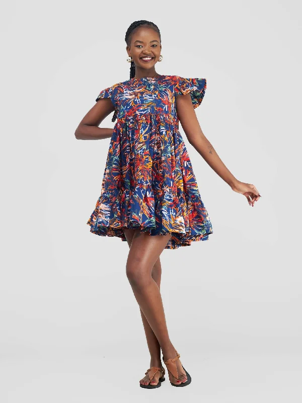 Hurry, Sale Ends Soon!Amari African Print Shift Dress - Blue Print