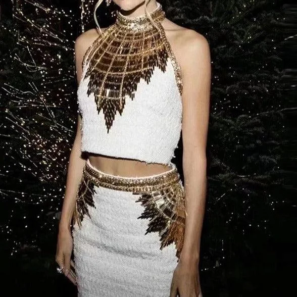 Sale Alert – Get Ready to Shop!KittenAlarm - Anna Sleeveless Mock Neck Golden Sequin Knitted Mini Dress