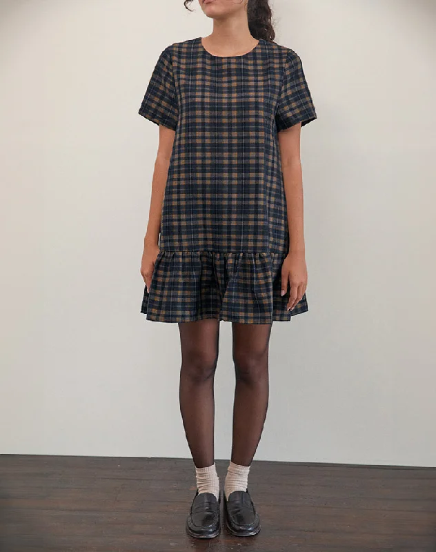 Shop the Hottest Deals!Asterin Mini Smock Dress in Navy Mustard Check