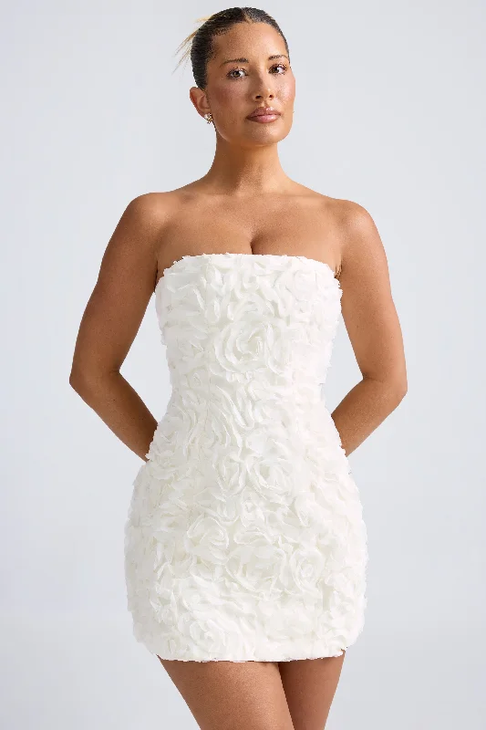 Shop Early, Save Big!Floral-Appliqué Bandeau A-Line Mini Dress in White