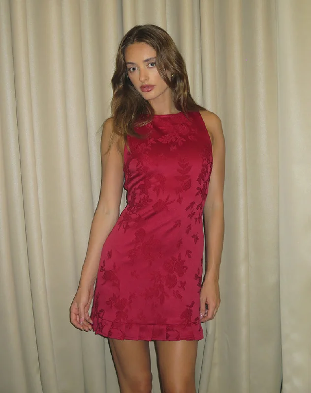 Time to Save Big!Benian Mini Dress in Satin Jacquard Red