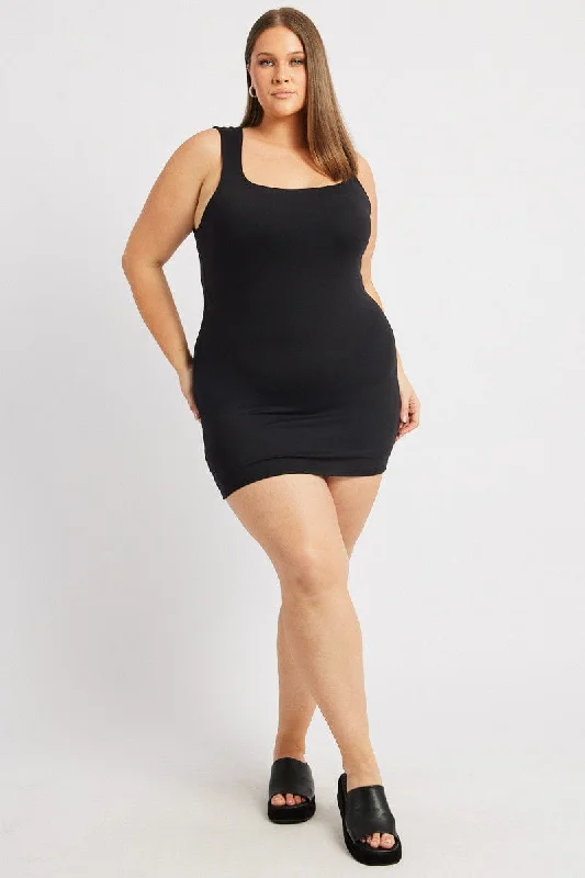 Score Huge Discounts Today!Black Mini Dress Scoop Neck Supersoft