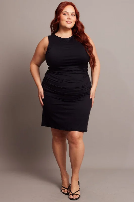 Get Ready to Save!Black Mini Dress Sleeveless Crew Neck Supersoft