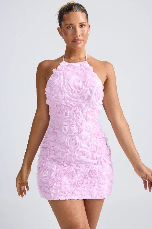 Your Shopping Wish, Our Discount Command!Floral-Appliqué Halterneck A-Line Mini Dress in Lilac
