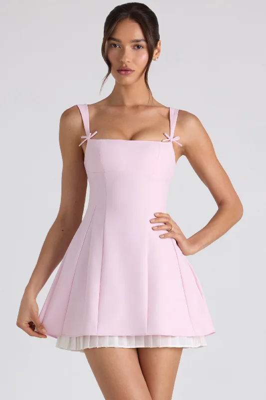 Huge Savings – Act Now!Bow-Detail Pleated A-Line Mini Dress in Soft Pink