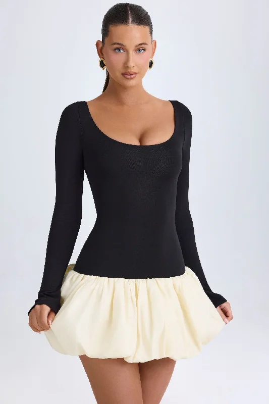 Act Fast – Limited Time Savings!Scoop-Neck Drop-Waist Bubble Hem Mini Dress in Vanilla