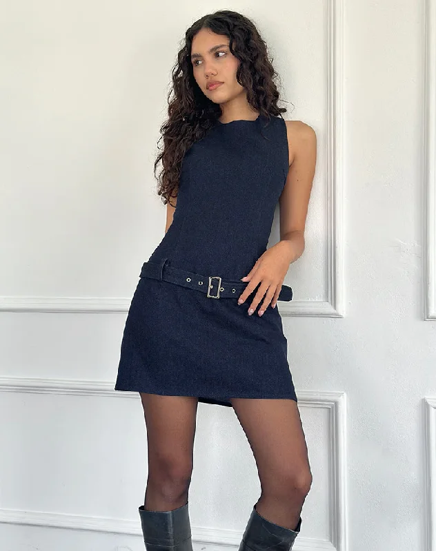 Get More for Less!Dilshan Belted Mini Dress in Chambray Indigo