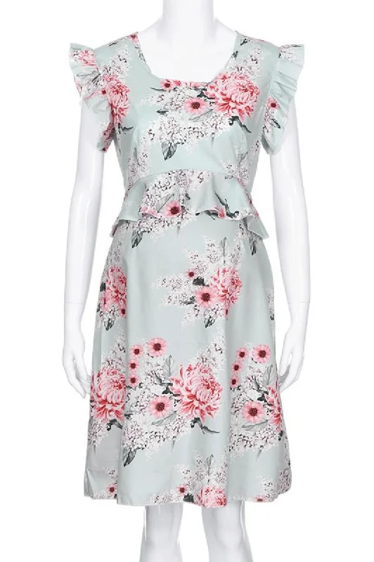The Best Sale of the Year!Floral Print Ruffle Trim Short Maternity Dress