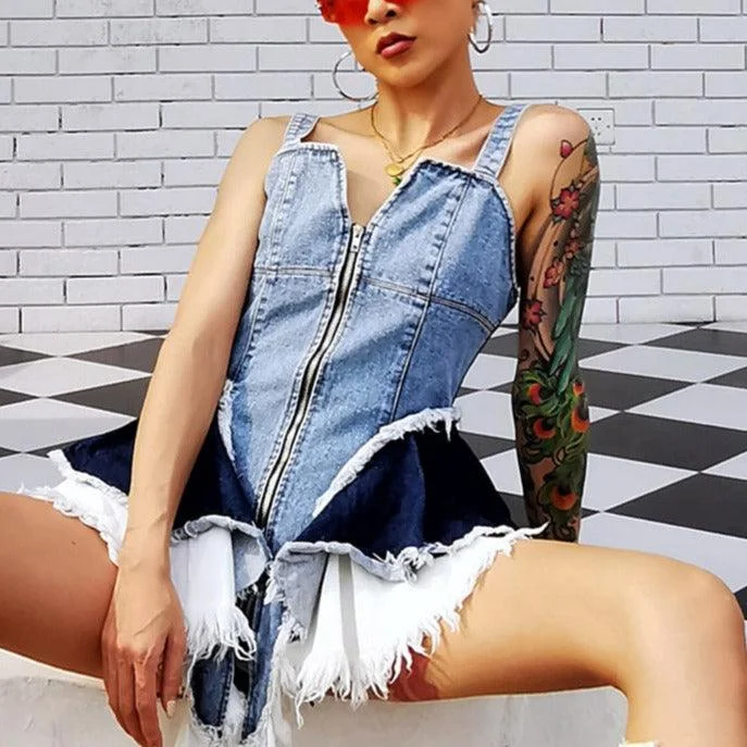 Your Best Deals Are Here!KittenAlarm - Kaliyah Irregular Mini Denim Dress