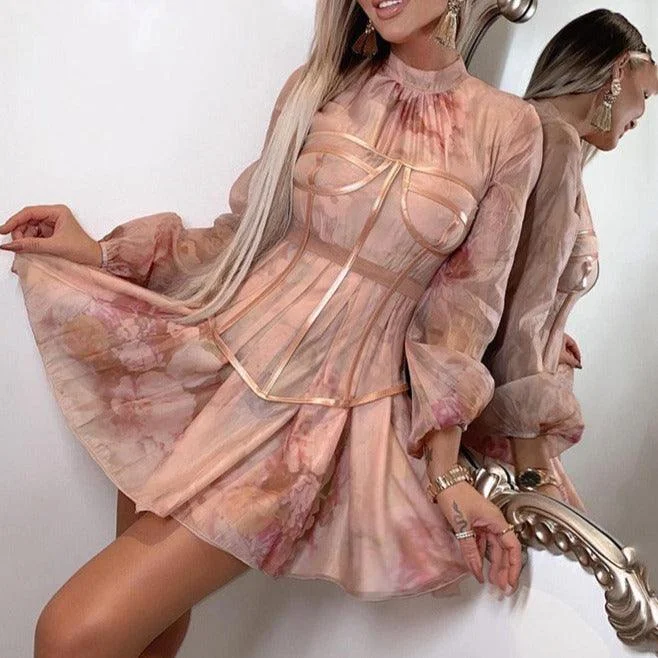 Find the Best Deals Here!KittenAlarm - Khloe Chiffon Girdle Floral Print Dress