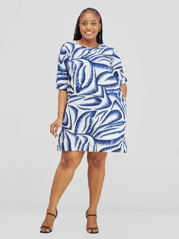 Find the Best Deals Here!Elliana Shift Dress - Blue / White