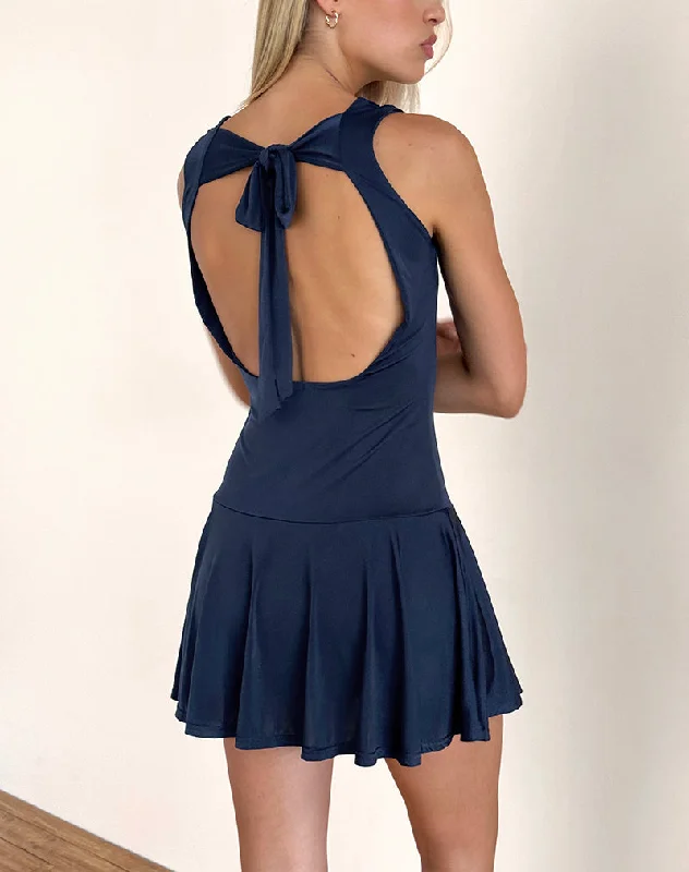 One Day Only – Huge Savings!Maisha Open Back Bow Mini Dress in Slinky Navy