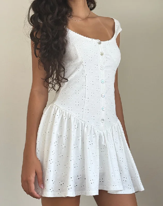 Crazy Discounts Inside!Misty Mini Tea Dress in Broderie White