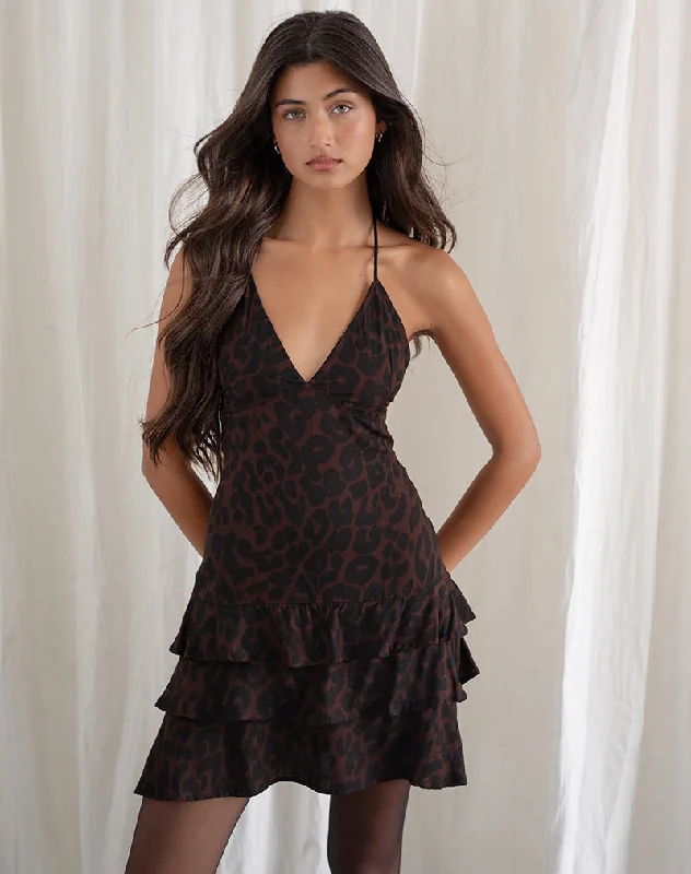 Your Exclusive Offer Awaits!Nenita Halterneck Mini Dress in Oversize Jaguar Brown