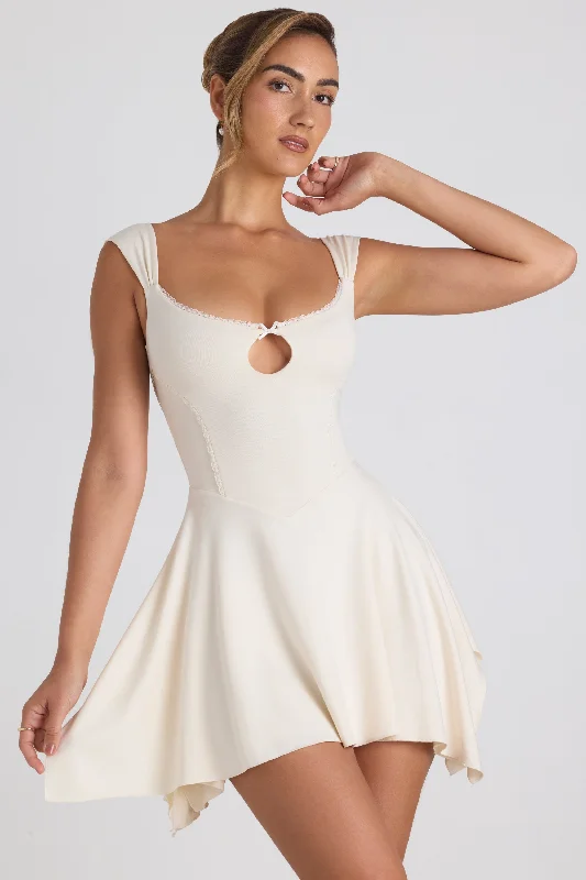 Your Discount is Waiting!Modal Asymmetric Lace-Trim A-Line Mini Dress in Ivory