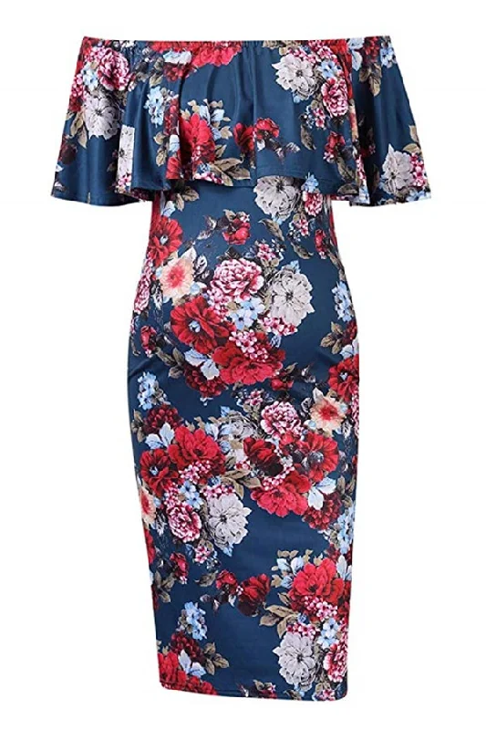 Snag the Best Prices Now!Off-Shoulder Ruffle Bodycon Maternity Dress