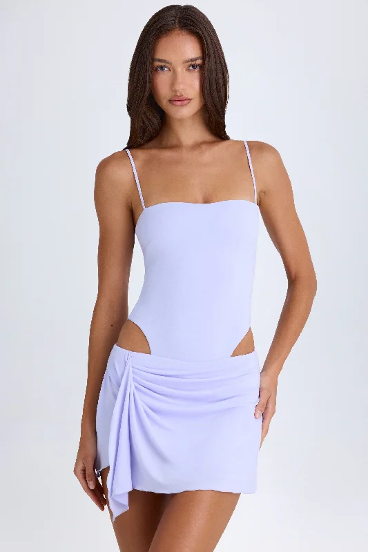 Bigger Savings, Better Shopping!Draped Cut-Out Mini Dress in Soft Lilac