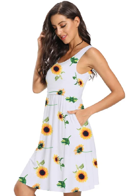Your Wallet Will Thank You!Sleeveless Bateau Neckline Sunflower Nursing Tank Dress