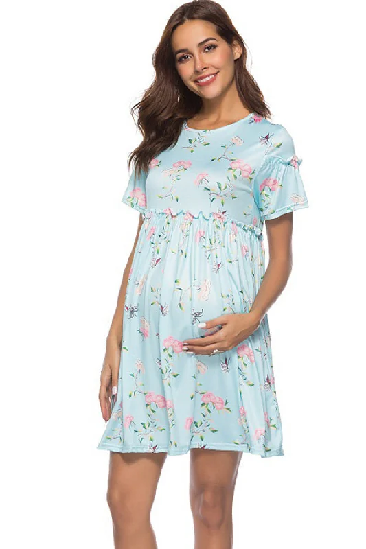 Save Like Never Before!Soft Short Sleeves Maternity Printed Short Dress