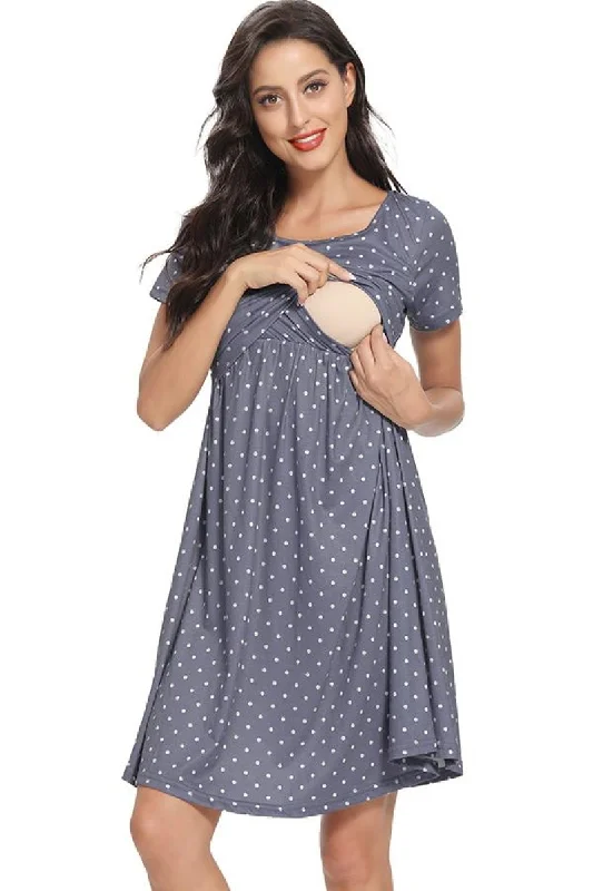 Get More for Less!Solid Short Sleeves Maternity & Nursing Dress