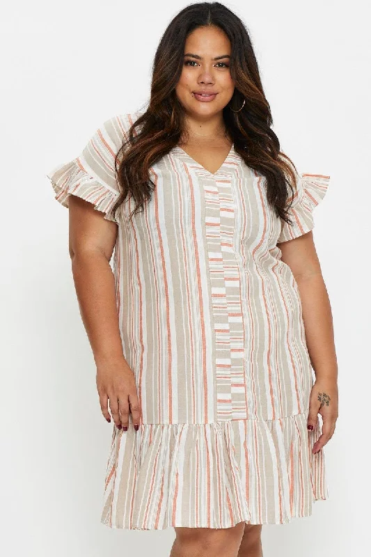 Save More Than Ever!Stripe Smock Dress V-neck Short Sleeve