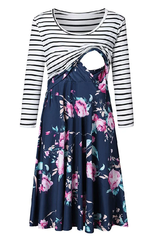 Everything Must Go!Striped Printed Two-tone Nursing Dress