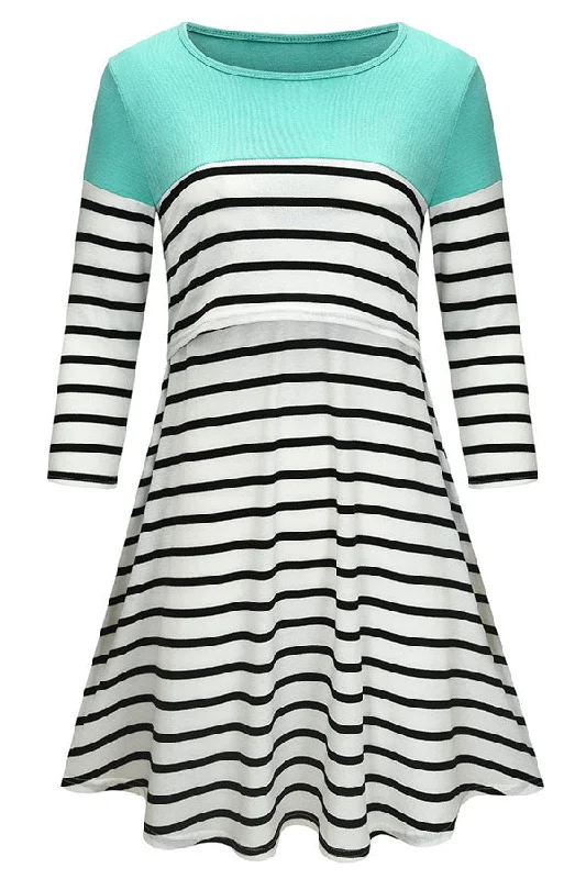 Time to Save Big!Striped Two-tone 3/4 Sleeves Nursing Dress