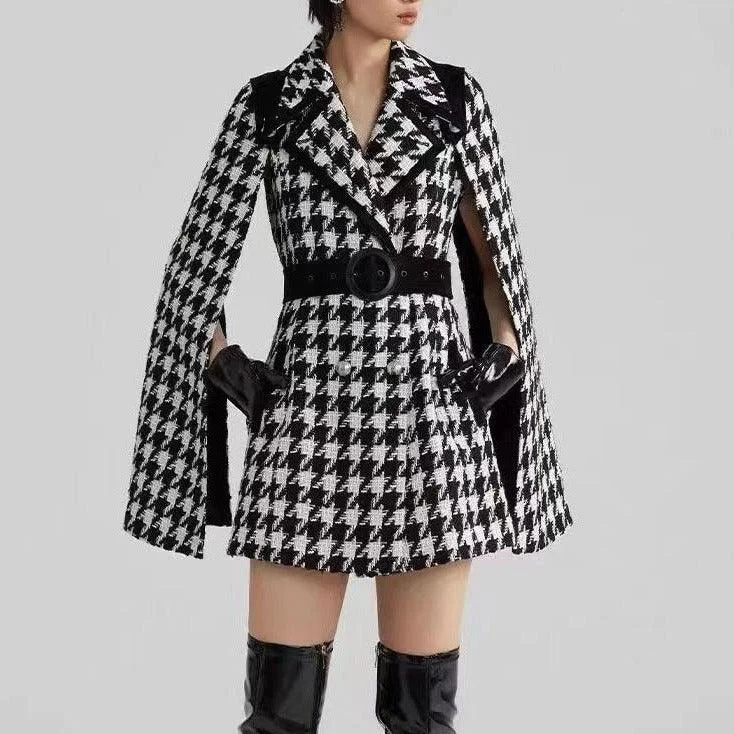 Huge Price Cuts Await!KittenAlarm - Tess Allover Houndstooth Slit Sleeves Mini Dress