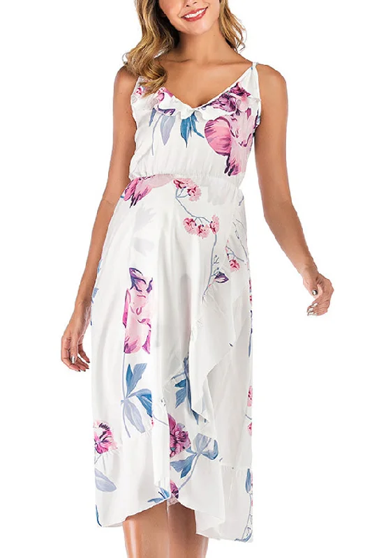 Unmissable Offers Await!Thin Strap V-neck Maternity Midi Floral Dress