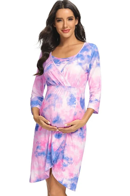 Limited Edition, Limited Price!Tie Dye Labor Delivery Robe Nursing Sleepwear