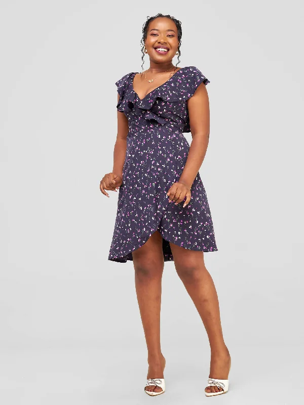 Your Chance to Save is Now!Tuli Lerato Wrap Dress - Navy Blue Floral Print