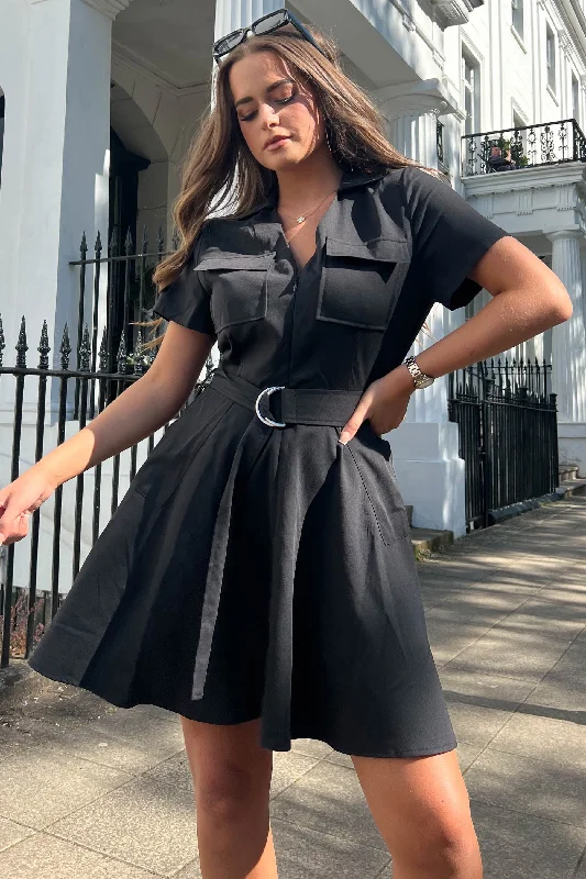 Hot Deals You Can’t Resist!Willa Black Military Style Dress