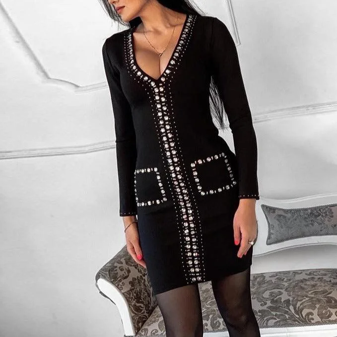 Shop More, Spend Less!KittenAlarm - Zelia Embellished Long Sleeves Mini Dress