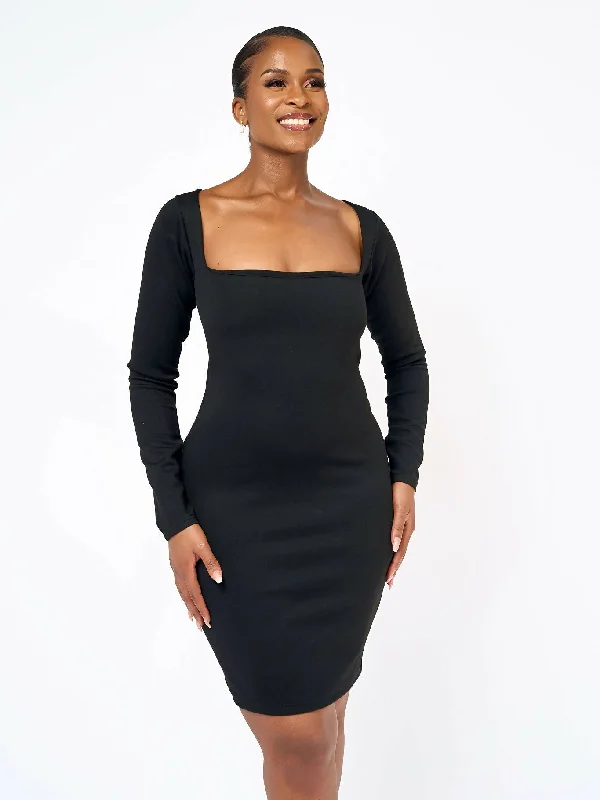 Limited Stock Available!Eloise Squre Neck Dress - Black